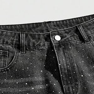 Short en jean décontracté coupe droite personnalisé pour hommes, nouveau style, couleur unie, avec strass, en gros, à vendre - Product Image 2