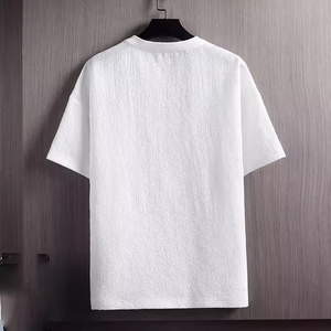 T-shirt à manches courtes pour homme, col rond, coupe classique, couleur unie, coton tricoté, style décontracté, respirant, blanc, noir - Product Image 5
