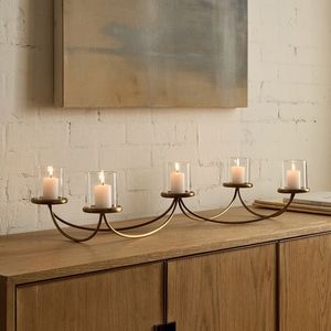 Support de bougies en métal doré à 10 lumières, style chemin de table, pour centre de table de mariage - Product Image 5