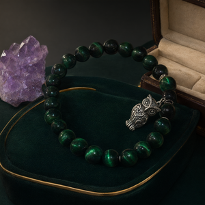 Pulsera con Dije de Búho de Ojo de Tigre Verde - Accesorio de Moda de Cristal - Product Image 3