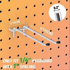 HUHOLE 10 crochets double bras en acier au carbone argenté pour panneau perforé, 4-6 pouces, durables, pour rangement d'outils de garage, conception fonctionnelle - Product Image 6