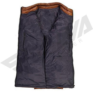 <b>Men's</b> Brown PU <b>Leather</b> Puffer <b>Jacket</b> Stand Collar Zipper Closure Windproof Winter Casual Slim Fit Thick Polyester Wadding - Product Image 4