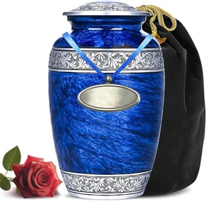 Urna Funeraria con Patrón de Mármol Blanco, Placa y Tapa Plateadas para Cenizas de Adultos, Urna Conmemorativa Hermosa y Grande para Cenizas de Adultos - Product Image 5