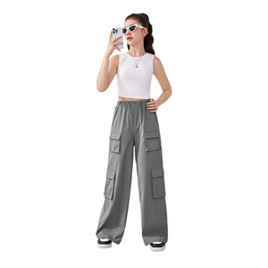 Pantalons cargo pour filles et enfants, élégants, à taille élastique, multi-poches, décontractés, confortables, pour un usage quotidien - Product Image 1