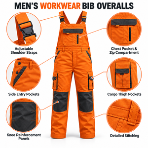 Salopette de travail pour hommes avec bretelles réglables, poches cargo, genoux renforcés, pour chantier, atelier, vêtements de travail utilitaires, salopette de chantier - Product Image 6