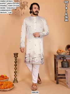 Kurta Tradicional de Algodón con Bordado Bandhani para Hombre, de Secado Rápido, Largo hasta el Suelo, Corte Regular, para Bodas, Fiestas, Diwali, Uso Casual, Marca Veer Heritage - Product Image 4