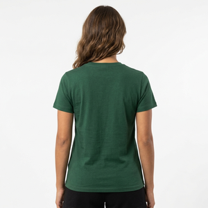 Camiseta de algodón verde para mujer, cuello redondo, corte regular, informal, color sólido, manga corta, transpirable. - Product Image 5