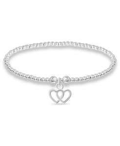 Pulsera con abalorios de doble Corazón en plata | Macy's - Product Image 1