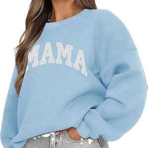 เสื้อสเวตเชิ้ตคอกลมโอเวอร์ไซส์สำหรับผู้หญิง สีฟ้าอ่อน พิมพ์ลาย Mama ทรงหลวม ไหล่ตก แขนยาว ถักทอจากผ้าฝ้าย 100% เหมาะสำหรับใส่ในฤดูใบไม้ร่วง - Product Image 1