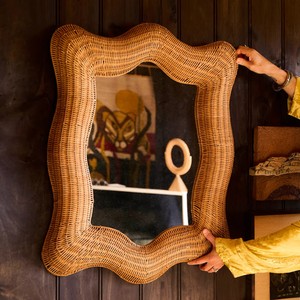 Handmade Scalloped Rattan Wall <b>Mirror</b> Irregular Shape Bohemian Decorative Rattan <b>Mirror</b> Natural Finish Home Decor from Vietnam - Product Image 5