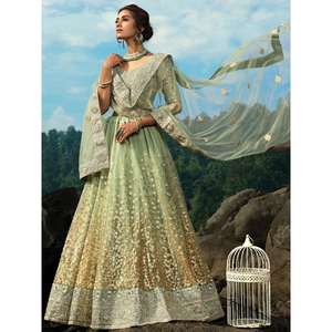 Awesome Zeel Clothing Green <b>Sequins</b> Net Semi-Stitched Reception Wear Lehenga Choli 2.5kg/2kg - Product Image 5