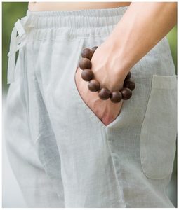 Pantalon d'été décontracté pour homme en lin 100% léger, taille mi-haute élastique, coupe large avec cordon de serrage, style chinois tissé - Product Image 6