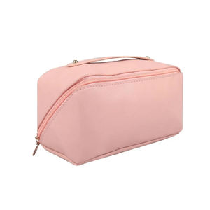 Large Capacity Leather Travel Makeup Pouch with Reusable Zipper Closure Custom Logo Cosmetic Organizer <b>Storage</b> <b>Toiletries</b> Bag - Product Image 1