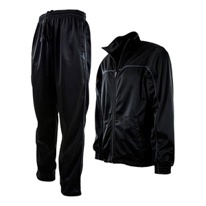 Ensemble de survêtement noir pour homme, manches longues, fermeture éclair, couleur unie, col montant, pantalon de jogging, sportif, séchage rapide, coupe régulière, automne - Product Image 3