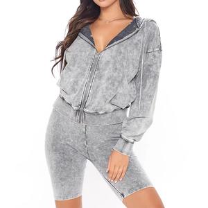 Ensemble deux pièces pour femme, sweat-shirt et short en tricot décontracté 100% coton, coupe ample, avec poches, pour l'hiver - Product Image 4