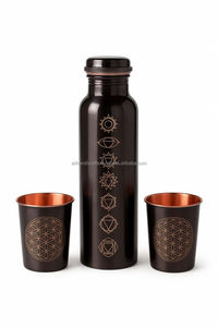 <b>Copper</b> Oriental Design Hydration Set with <b>Screw</b> Cap Bottle and Sturdy Glasses for Everyday Use - Product Image 3