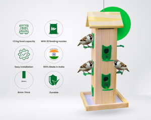 ที่ให้อาหารนกแบบแขวนระเบียงไม้ขนาดใหญ่ สำหรับสวนกลางแจ้ง เหมาะสำหรับนกกระจอกขนาดเล็ก - Product Image 6