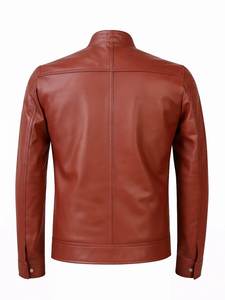 Blouson moto homme en cuir PU marron, col montant, fermeture éclair, coupe ajustée, manches classiques, couleur unie, pour l'automne - Product Image 5