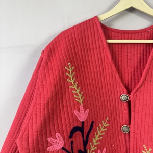 Handmade Embroidered Red Suzani Jacket – Boho Floral <b>Coat</b> with Buttons, Festival Outerwear - Product Image 5