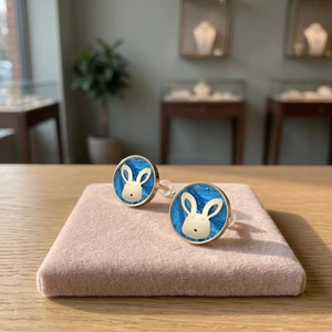 Bouton de tiroir rond en résine et laiton avec motif lapin bleu, écologique et facile à installer, pour bébés, enfants, poignées de meubles modernes - Product Image 3