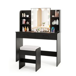 Lighted Mirror <b>Makeup</b> <b>Vanity</b> Set with Stool Power Outlet Included - Product Image 1