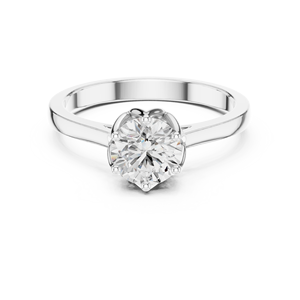 Bague solitaire en argent rhodié avec diamant rond brillant serti à griffes, bijou de fiançailles - Product Image 1