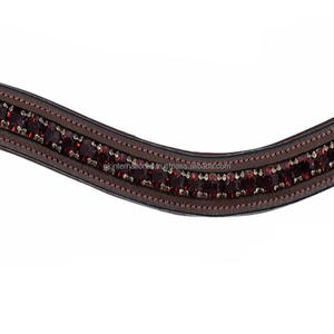 Banda para cejas de caballo de cuero genuino con cristales con cuentas, cadena ostentosa con incrustaciones, banda para cejas de caballo de cuero acolchado negro de última calidad - Product Image 3