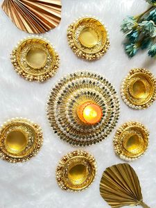 Traditional Lotus Rangoli Wood Handmade Candle Holder Diwali Religious Activities Christmas-Rajasthan Sunita <b>Textile</b> - Product Image 1