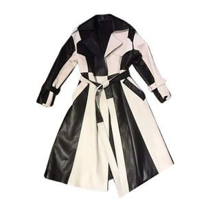 Abrigo de cuero genuino hecho a mano para hombre, estilo trench, en blanco y negro, 100% cuero auténtico, abrigo largo personalizado. - Product Image 3