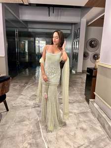 Ensemble palazzo en tulle souple à volants, richement orné, entièrement cousu, tenue de soirée élégante, tenue ethnique pour femme, toutes tailles - Product Image 5