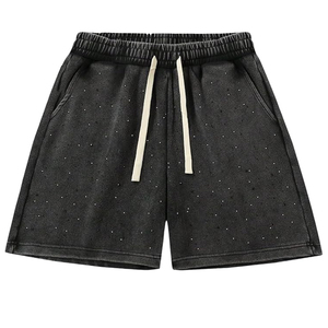 กางเกงขาสั้นผู้ชายสไตล์วินเทจสำหรับฤดูร้อน ทรงเอวกลาง แห้งเร็ว ลายพิมพ์ซันเฟด แต่งกระเป๋าประดับเพชร พร้อมโลโก้ด้านหน้า - Product Image 1