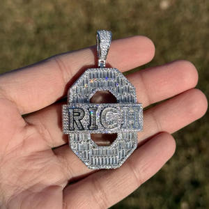 Collier pendentif en argent sterling 925 plaqué or personnalisé, style hip-hop, avec diamants moissanite, bijoux de rappeur glacés, cadeau - Product Image 3