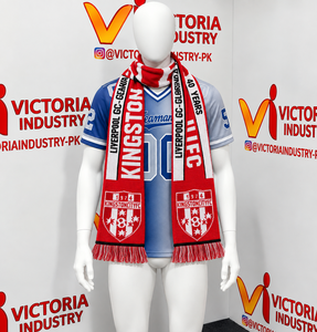 Écharpe en acrylique tricotée rouge et blanche du club de football Kingston City FC 1974, longue, sportive, avec logo imprimé pour les supporters - Product Image 1