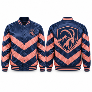 Veste en satin à boutons-pression avec graphiques sublimés, finition lisse, empiècements contrastants, doublure douce, motifs personnalisés, style baseball, collection printemps, vente en gros - Product Image 2