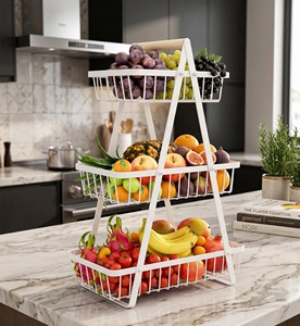 Panier à fruits et légumes à 2 niveaux en métal blanc pour le rangement des collations et des courses, et la présentation des produits frais de l'Inde - Product Image 4