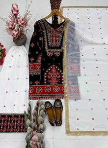 Ensemble de costume 3 pièces pour femmes, nouvelle création, broderie lourde et travail de sequins, style palazzo, broderie, tenue de soirée, vêtements de fête - Product Image 4