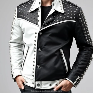 Blouson Moto Homme Bleu Noir en Cuir PU Écologique Coupe-Vent Respirant avec Col Rabattable et Broderie Zippée - Product Image 1