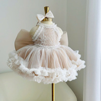 Robe de bébé en dentelle brodée 17 Nhung Nguyen avec nœud décoratif au dos, robe de princesse en tulle moelleux pour occasions spéciales