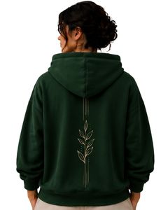 Sweat-shirt à capuche surdimensionné pour femme vert foncé, imprimé floral, en molleton de coton, manches longues, style décontracté streetwear - Product Image 2