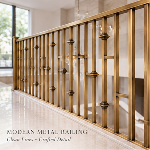 Rampe d'escalier moderne en métal bronze avec balustres linéaires pour villas, hôtels et intérieurs contemporains - Product Image 3