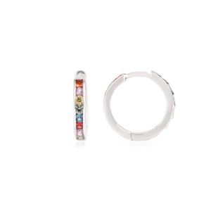 Pendientes de aro tipo huggie de plata de ley 925 con zafiros naturales multicolor, muy vendidos, para mujer, joyería minimalista para uso diario. - Product Image 3