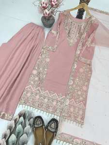 ชุดคุर्ติสผ้าจอร์เจตต์เทียมคุณภาพดีสำหรับผู้หญิง พร้อมผ้าคลุมไหล่เนื้อนุ่ม เหมาะสำหรับงานพิเศษหรืองานสังฆิต สำหรับส่งออก - Product Image 6