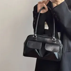 Bolsos de Hombro Vintage para Mujer, Bolsos de Mano Sencillos para el Trabajo, Bolsos de Cuero PU para Mujer, Bolsos de Mano Grandes Color Borgoña - Product Image 2