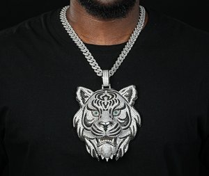 Collier Pendentif Tigre en Argent 925 Moissanite, Breloque Animale Sertie de Pierres, Bijou Hip Hop, Cadeau - Product Image 2