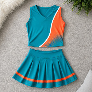 Tenue de Cheerleading Femme et Enfant en Polyester Spandex, Couleurs Personnalisables, Élastique, Vert Turquoise, Corail, Orange, pour Spectacles - Product Image 1