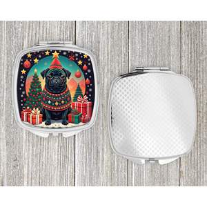 Espejo de maquillaje de viaje compacto de Navidad de Pug negro Regalo de diseño de mano plegable para mujeres y niñas - Product Image 4