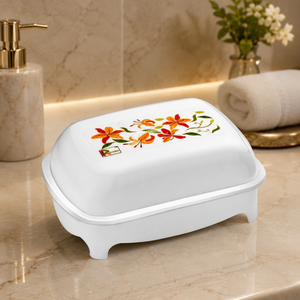 Porte-savon en plastique blanc avec motif floral, accessoire de salle de bain facile à nettoyer - Product Image 2