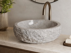 Natural Marble <b>Round</b> Bowl Chiseled Handmade Vessel <b>Basin</b> Modern for Luxury Bathroom Hotel Vanity Dining Use Wholesale Supplier - Product Image 2