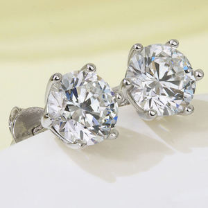 Brilliant Cut Moissanite Stud Earrings Claw Setting Minimalist 925 Silver Rhodium Plated Geometric Women's Engagement Jewelry - Product Image 5