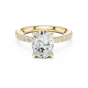 Bague de fiançailles solitaire en or jaune avec diamant taille ovale et pavé, pour femme - Product Image 4
